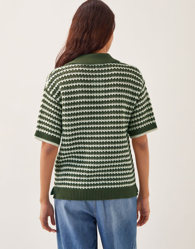 Cally Stripe Collar Jumper, Green (KHAKI), large