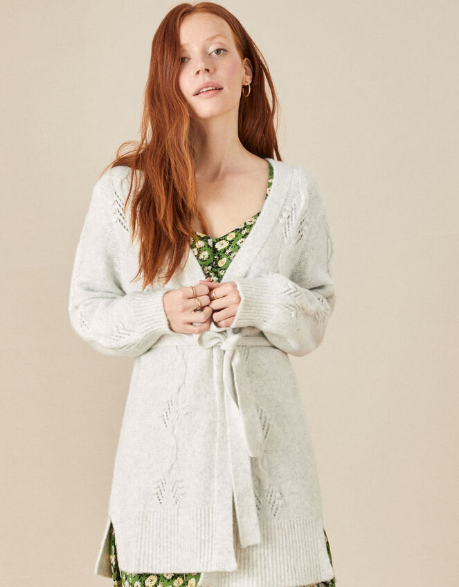 Alix Twist Stitch Pointelle Cardigan, Grey (GREY MARL), large