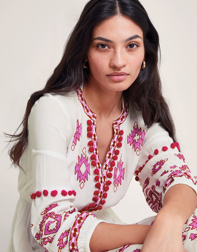 Catia Embroidered Kaftan, White (WHITE), large