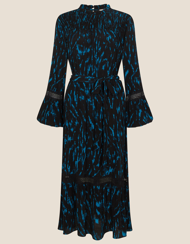 Zebra Print Tiered Midi Dress, Black (BLACK), large