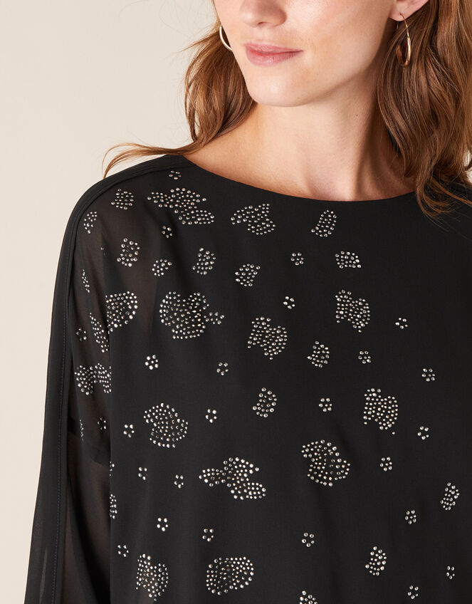 Leopard Heat-Seal Gem Blouse, Black (BLACK), large
