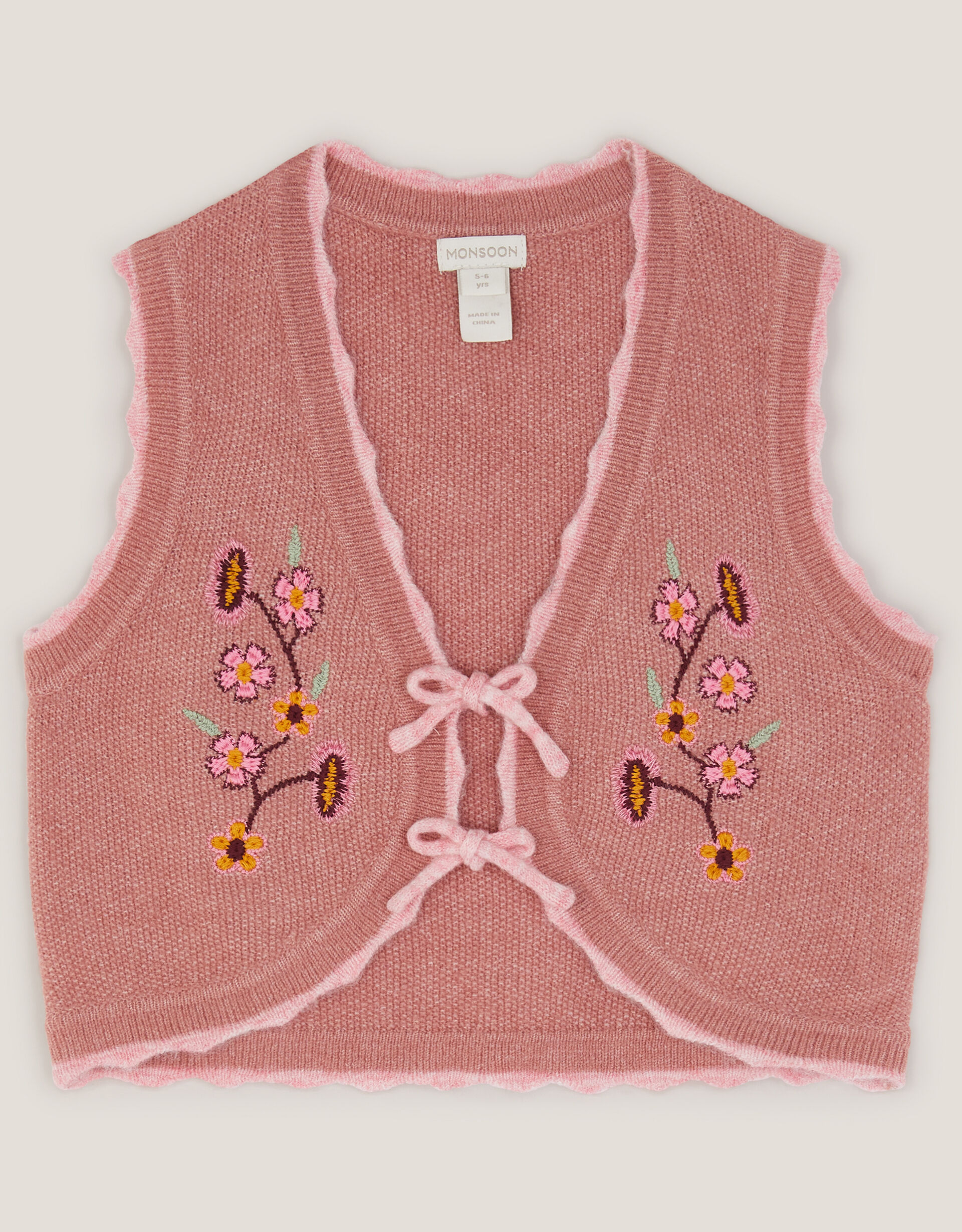 Rose Embroidered Knitted Waistcoat Pink