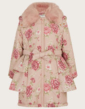 Vintage Floral Padded Coat with Hood, Pink (PINK), large