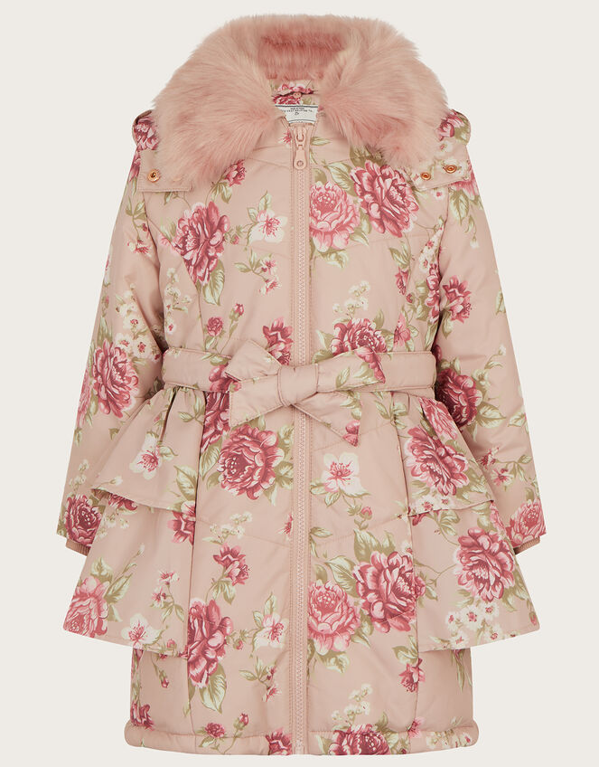 Vintage Floral Padded Coat with Hood Pink