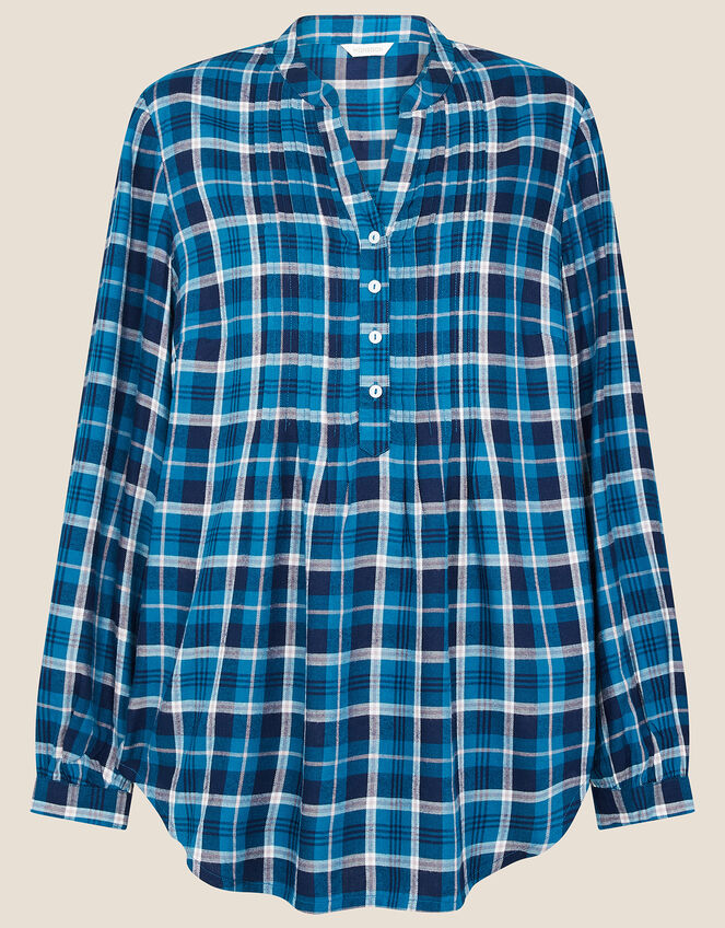 Check Button-Through Top, Blue (BLUE), large