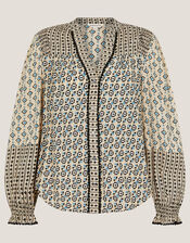 Jemmie Geometric Print Blouse, Ivory (IVORY), large