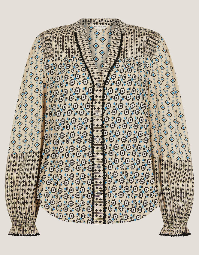 Jemmie Geometric Print Blouse, Ivory (IVORY), large