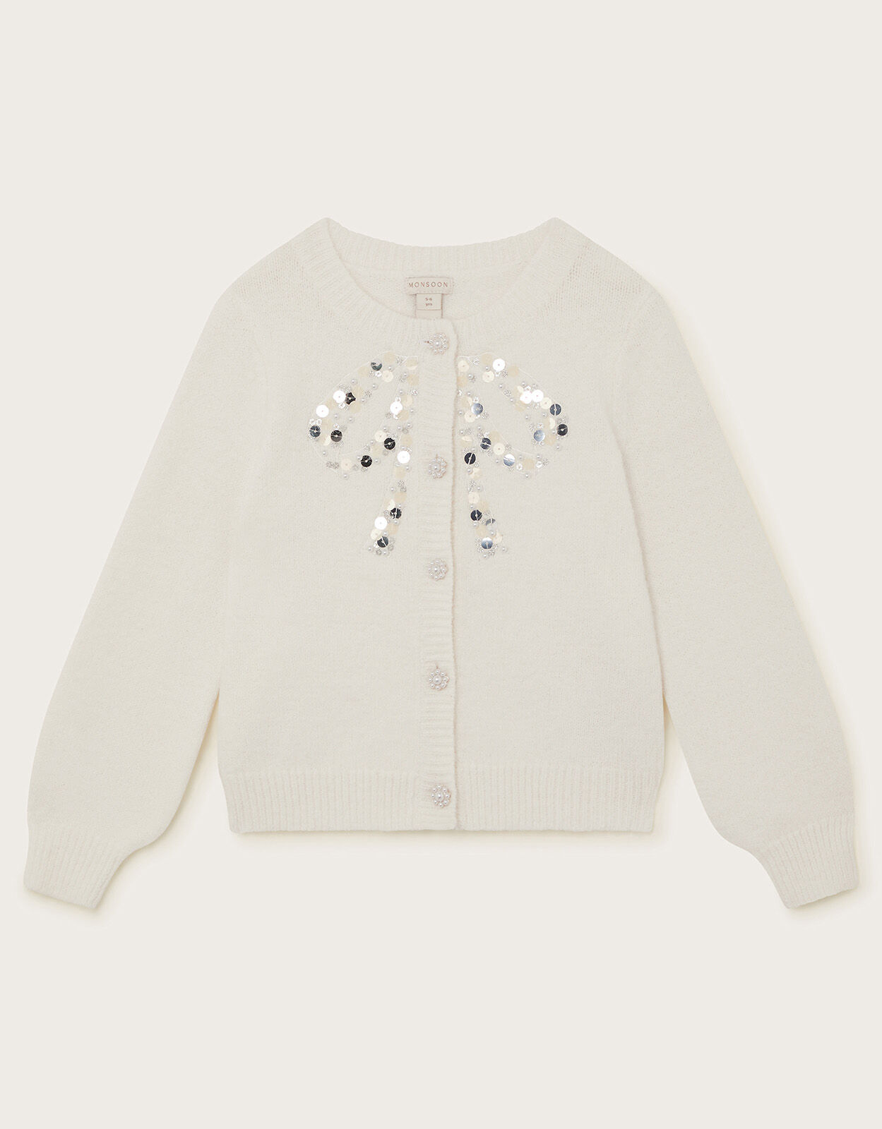 Bow Embellished Sequin Cardigan Cream Girls Cardigans Monsoon UK