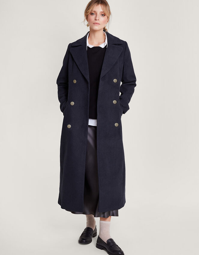 Lola Belted Wool Trench Coat, Blue (NAVY), large
