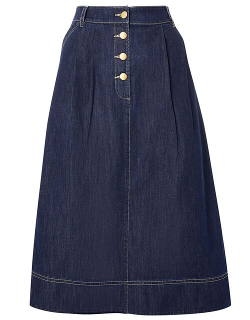 Denim Midi Skirt in Organic Cotton , Blue (INDIGO), large