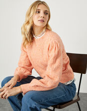 Pippa Pointelle Scallop Neck Jumper, Orange (PEACH), large