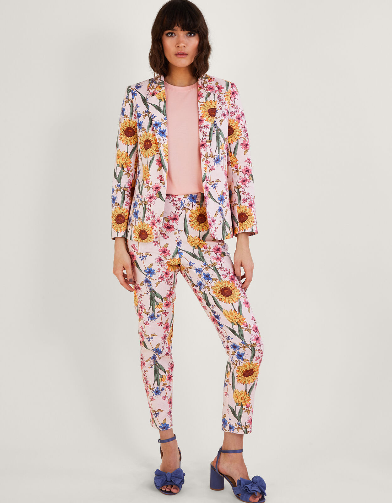 Leilah Floral Print Trousers with Sustainable Cotton Pink Trousers Leggings Monsoon UK