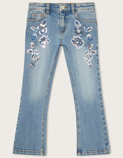 Sequin Floral Jeans, Blue (BLUE), large