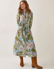 Piper Floral Print Midi Dress, Green (KHAKI), large