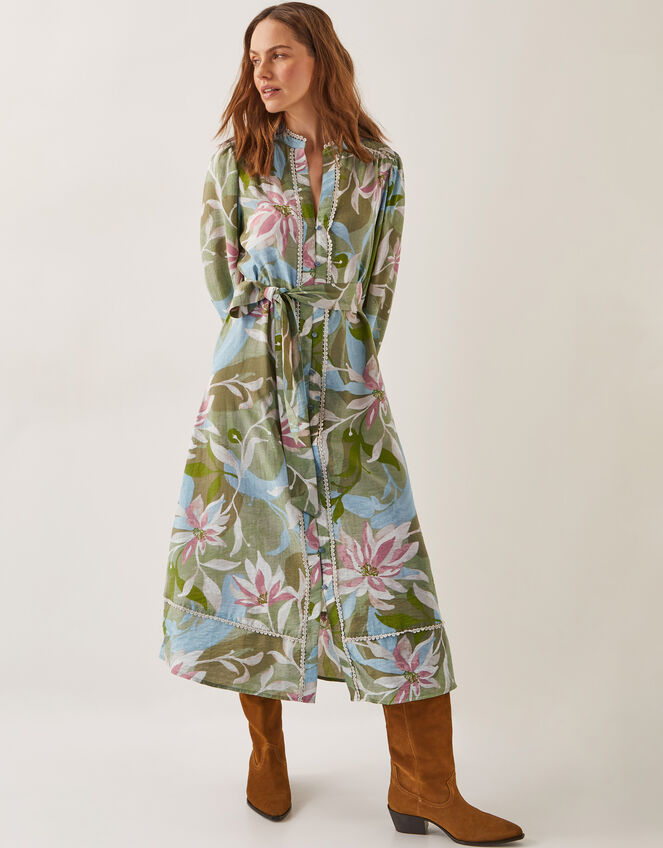 Piper Floral Print Midi Dress, Green (KHAKI), large