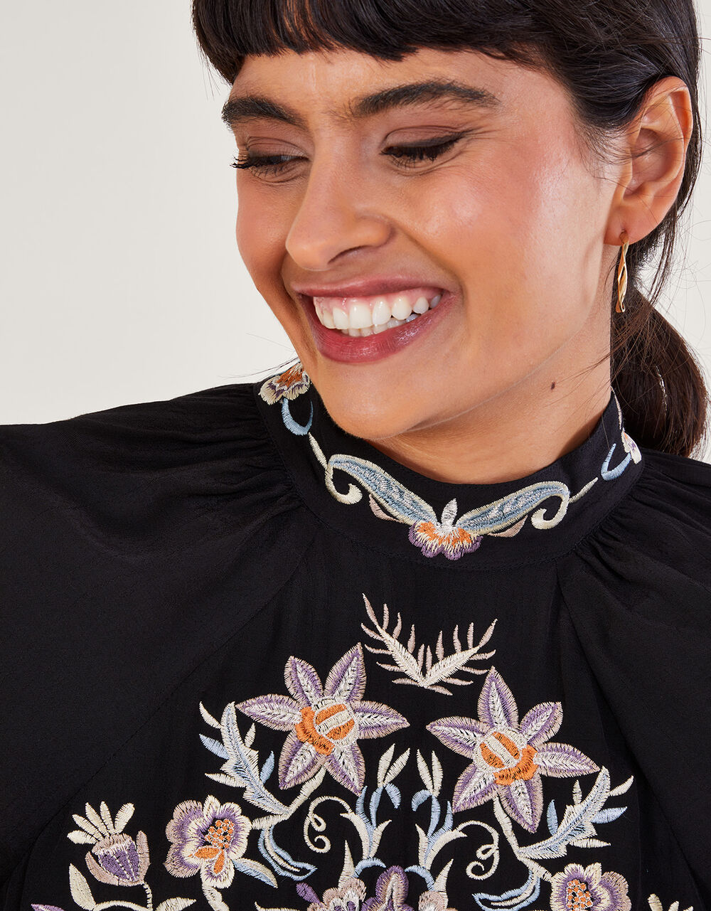 Farah Floral Embroidered Blouse Black Blouses & Shirts Monsoon UK.