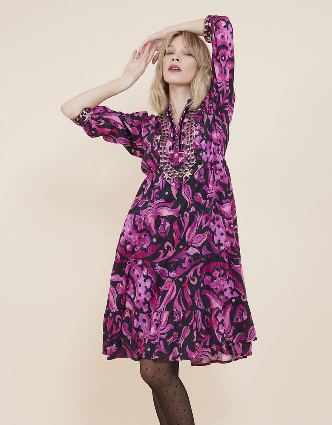 East Perla Cotton Embroidered Dress, Purple (PURPLE), large