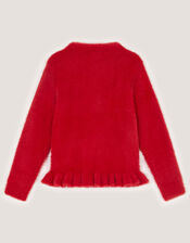 Pearl Bow Fluffy Cardigan, Red (RED), large