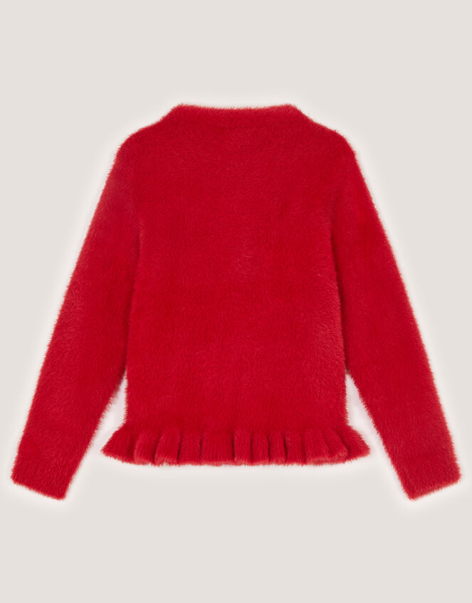 Pearl Bow Fluffy Cardigan, Red (RED), large
