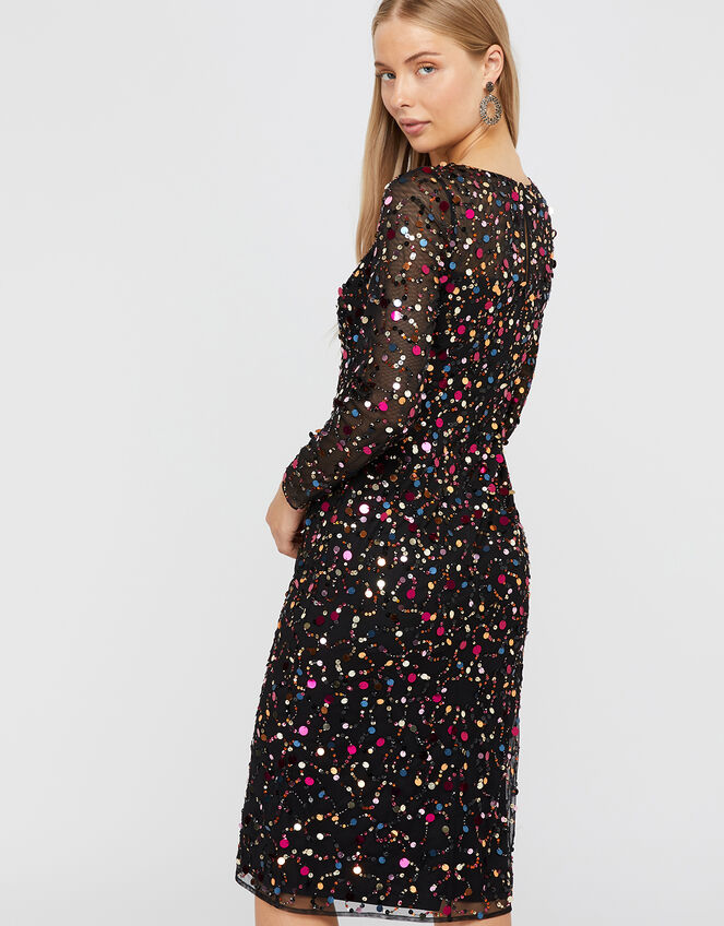 Megan Sequin Midi Dress, Black (BLACK), large