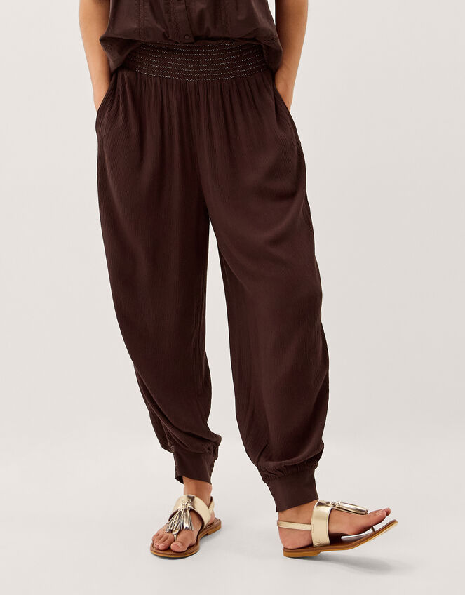 Reese Shirred Harem Trousers, Brown (BROWN), large
