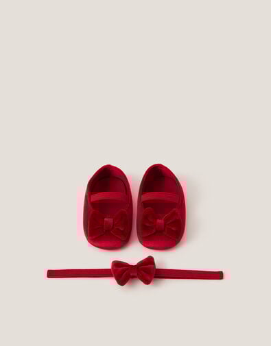 Baby Bow Velvet Headband & Booties Set, Red (RED), large