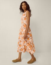 Lori Sleeveless Floral Midi Dress, Orange (ORANGE), large