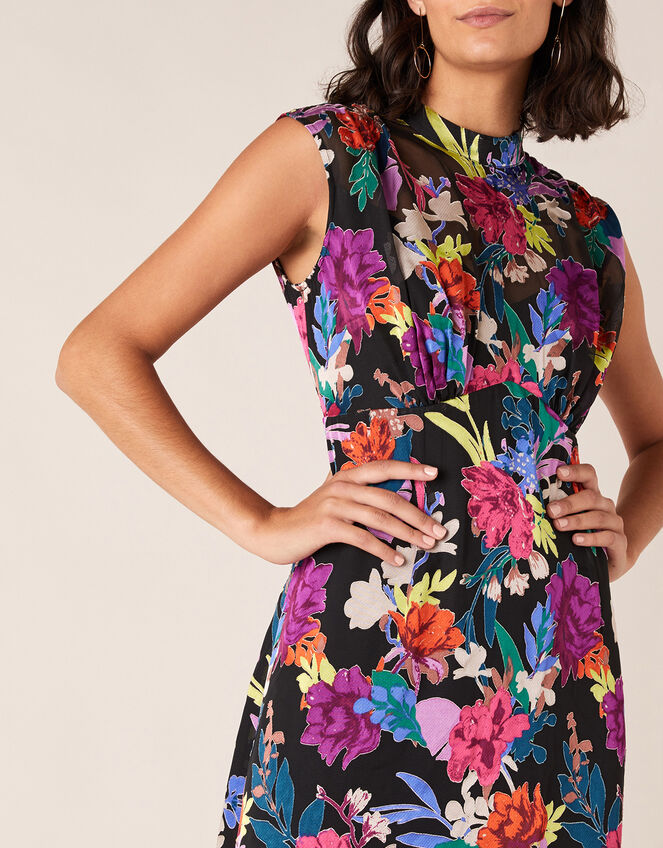 Bonnie Floral Burnout Print Midi Dress, Black (BLACK), large