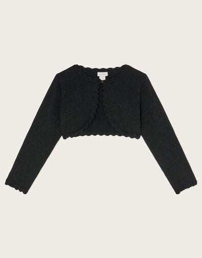 Maeve Sparkle Scallop Cardigan, Black (BLACK), large