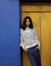 Chevron Textured Stripe Jumper in Sustainable Cotton, Blue (NAVY), large