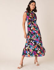 Bonnie Floral Burnout Print Midi Dress, Black (BLACK), large