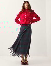 Monsoon x Sarah Corbett-Winder Tartan Fringe Midi Skirt, Teal (TEAL), large