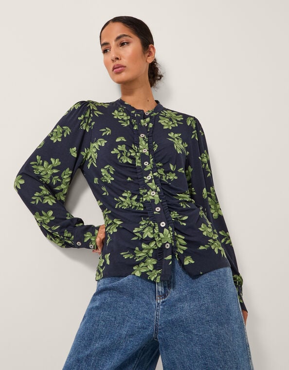 Joules Floral Print Jersey Shirt, Blue (NAVY), large