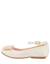 Blush Pearl Bow Satin Ballerina Shoes, Natural (CHAMPAGNE), large