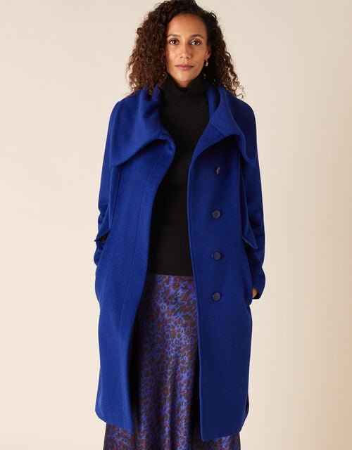 Keryn Wrap Collar Belted Coat, Blue (COBALT), large