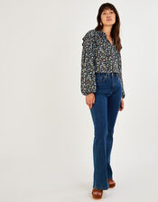 Ditsy Print Ruffle Jersey Top, Blue (BLUE), large