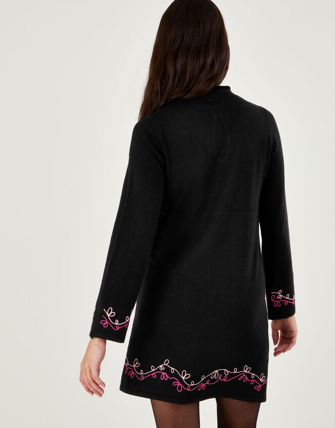 Embroidered Short Tunic Dress with Recycled Polyester, Black (BLACK), large