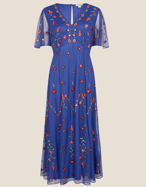 Priya Embroidered Midi Dress, Blue (BLUE), large
