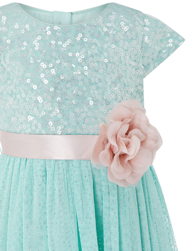 Baby Corsage Sequin Dress, Teal (DUCK EGG), large