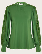 Lulu Cutwork Trim Top, Green (GREEN), large