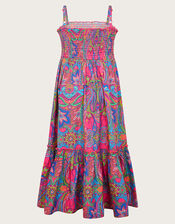 Paisley Shirred Midi Dress, Pink (PINK), large