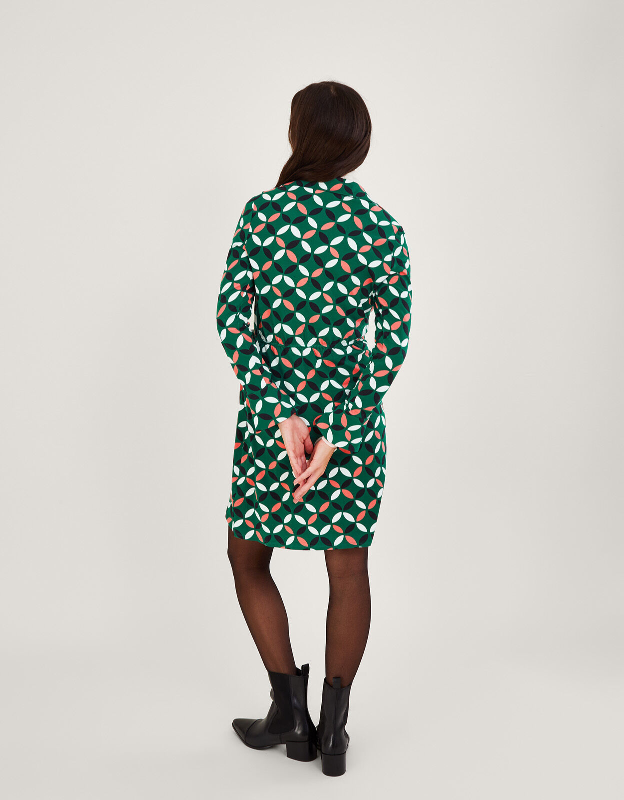 Geo print wrap store dress