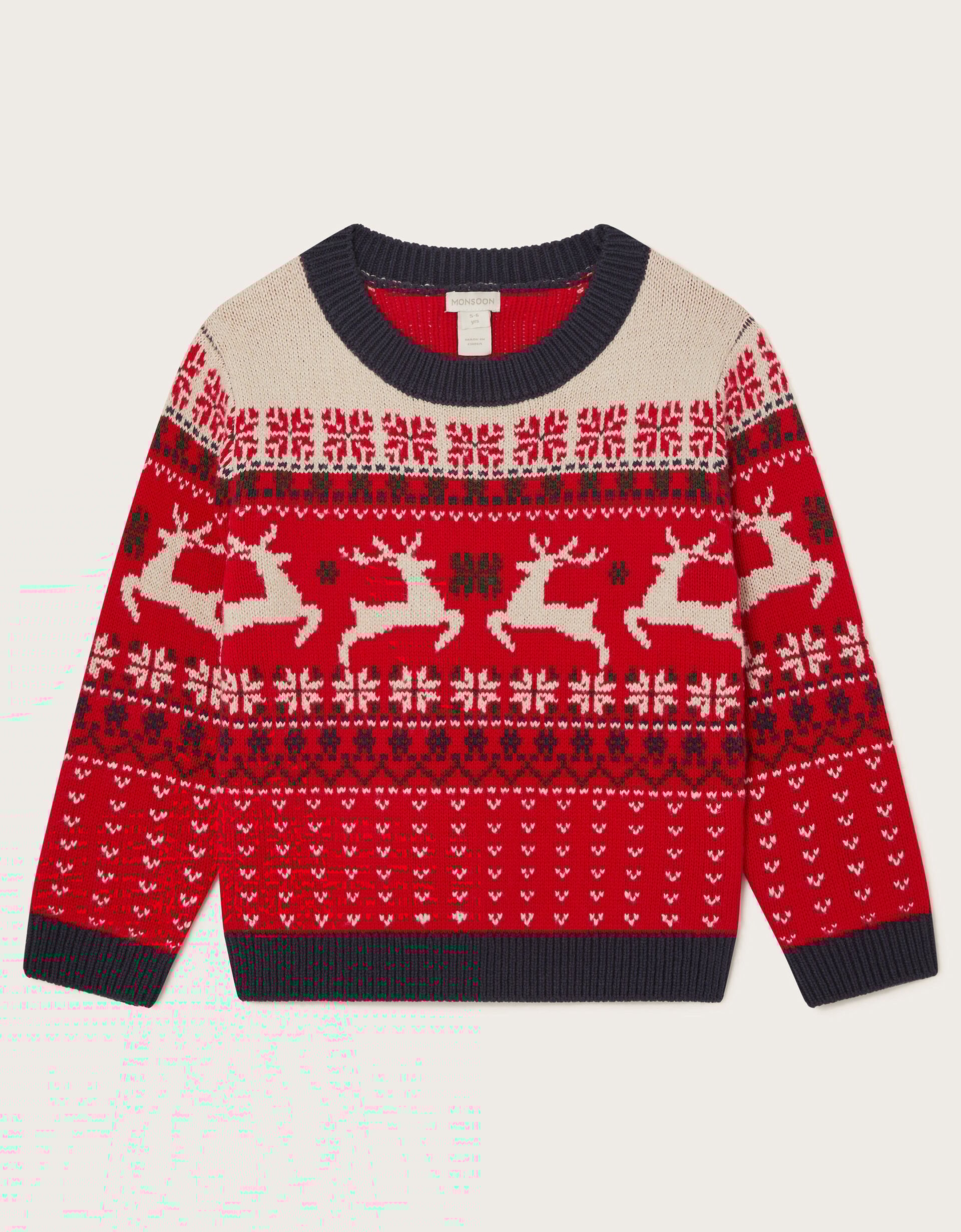 Christmas Reindeer Fair Isle Jumper Red
