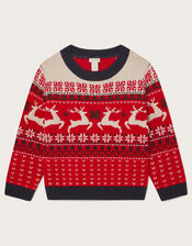 Christmas Reindeer Fair Isle Jumper, Red (RED), large