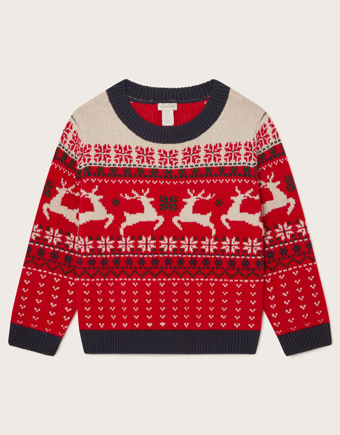 Christmas Reindeer Fair Isle Jumper, Red (RED), large