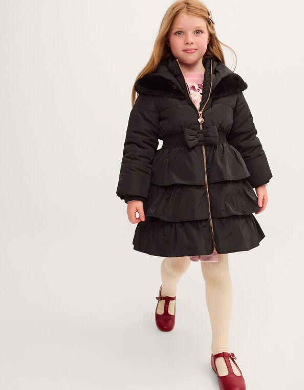 Taylor Bow Hooded Puffer Coat, Black (BLACK), large