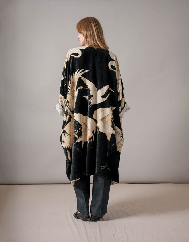 One Hundred Stars Velvet Stork Print Kimono, , large