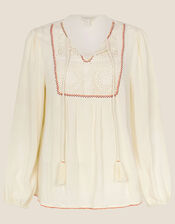 Crochet Bib Blouse, Ivory (IVORY), large