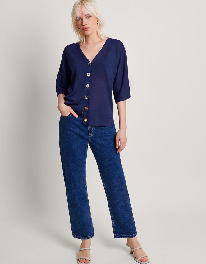 Bea Short Sleeve Cardigan, Blue (NAVY), large