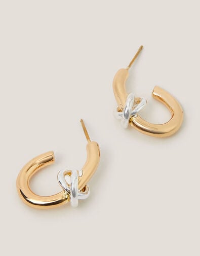 Mixed Metal Knot Hoop Earrings, , large